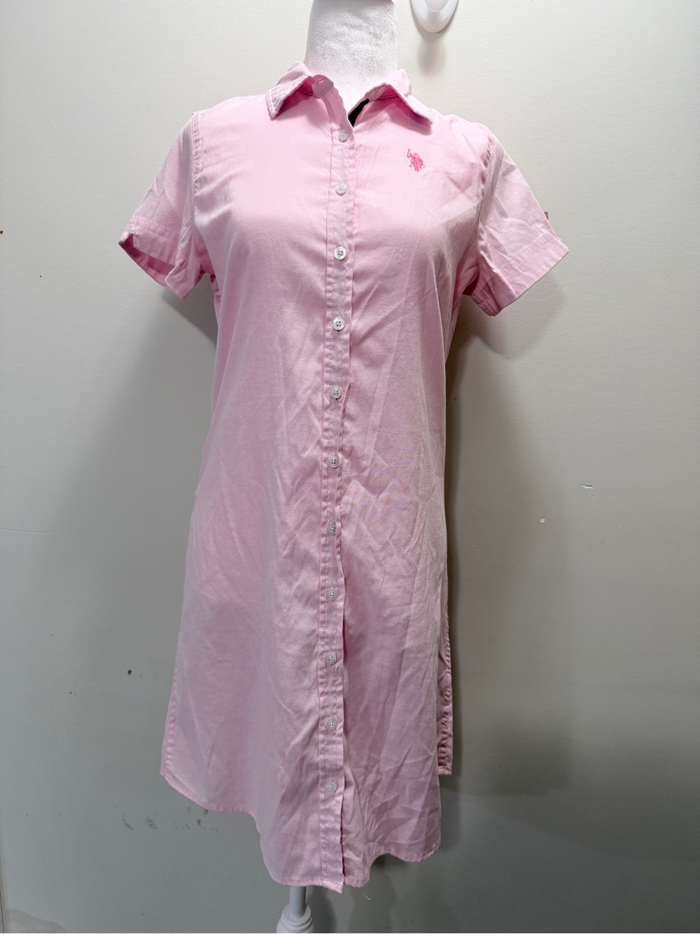 US POLO ASSN. Pink Short-Sleeve Shirt Dress Size Small Length 35 PTP 20